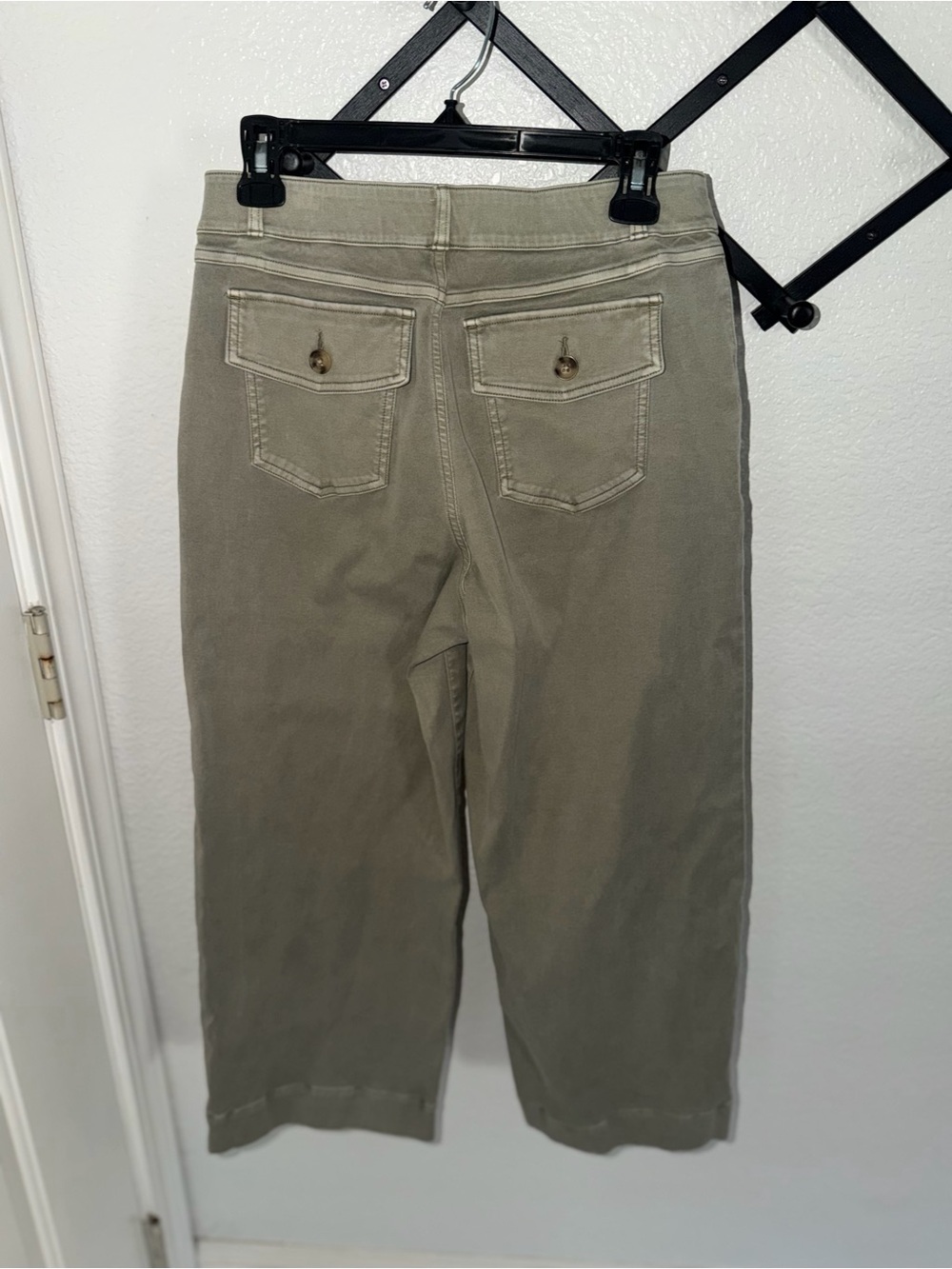 SPANX Olive Wide Leg Cropped Pants High Rise Pull On Women’s Large - Picture 4 of 4